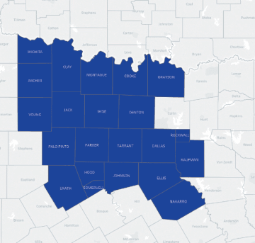 North Texas 22 County Coop Counties Map